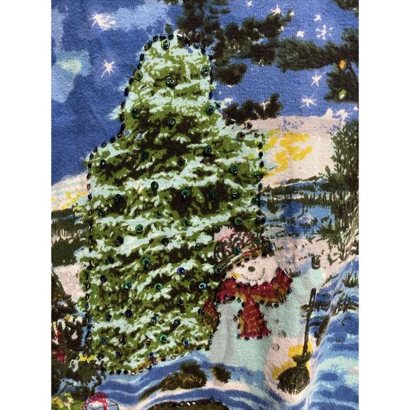 Jane Ashley Top Christmas Tree Snowman Sequined Beaded Women's Size Petite L - Picture 2 of 5